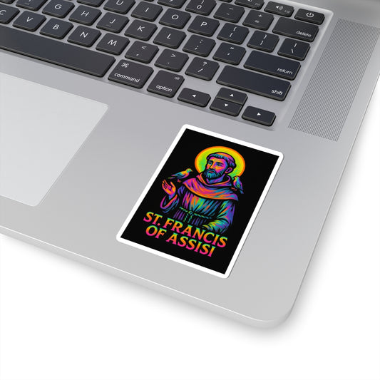 St. Francis of Assisi Sticker | Catholic Saint Decal | Neon Christian Sticker | Faith Graphic Laptop & Water Bottle Sticker
