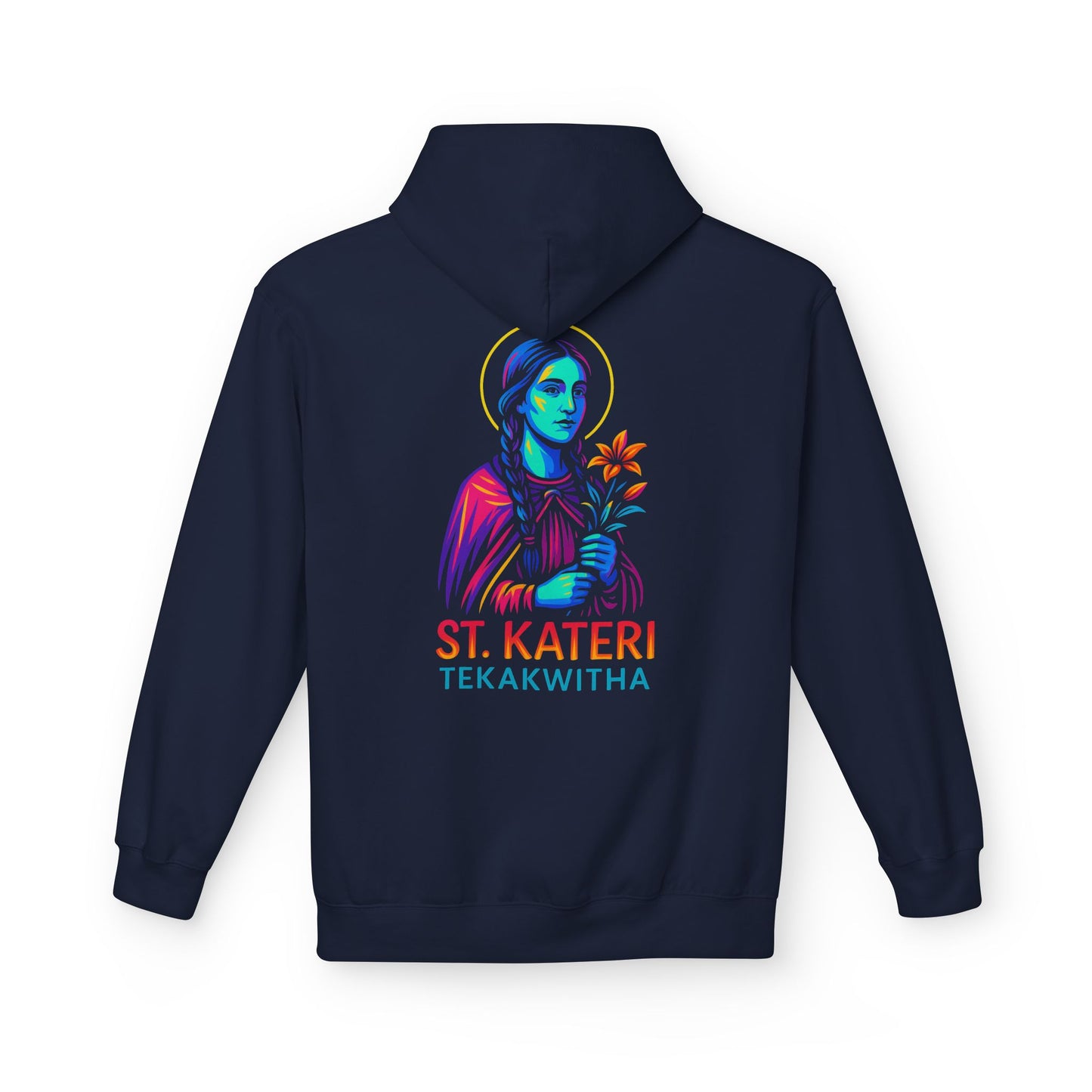 St. Kateri Tekakwitha Neon Hoodie | Catholic Streetwear – Indigenous Saint, Fearless Faith, Bold Style