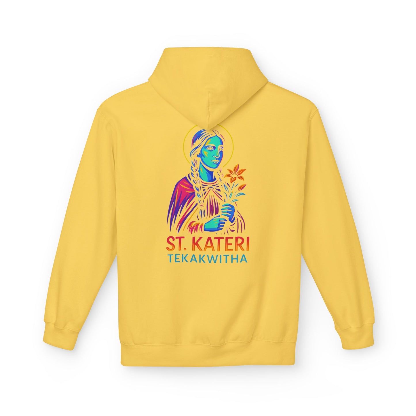 St. Kateri Tekakwitha Neon Hoodie | Catholic Streetwear – Indigenous Saint, Fearless Faith, Bold Style