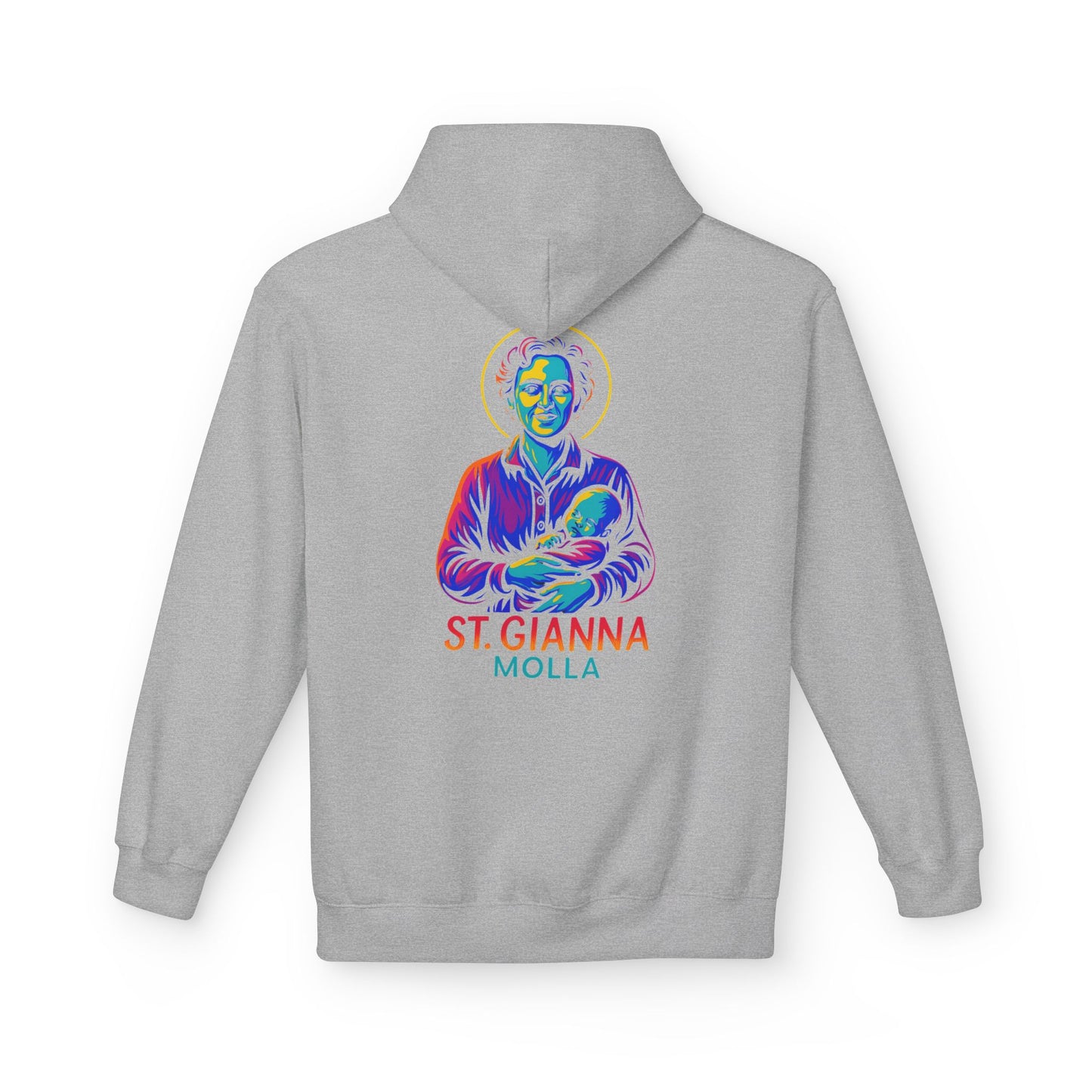 St. Gianna Molla Neon Hoodie | Catholic Streetwear – Love, Life & Courage in Color