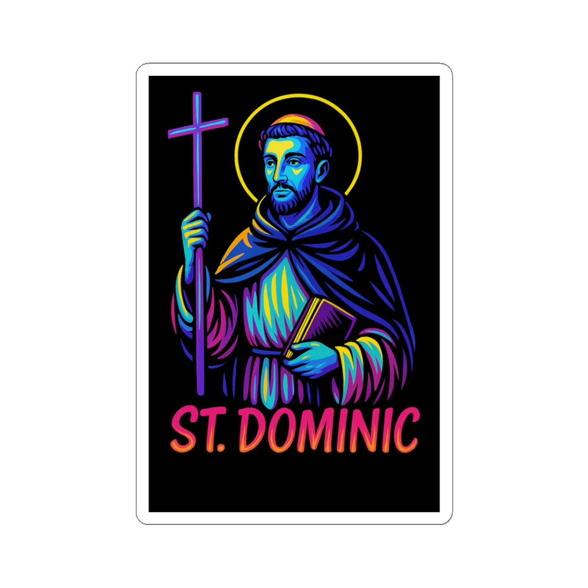 St. Dominic Sticker | Catholic Saint Decal | Neon Christian Sticker | Faith Graphic Laptop & Water Bottle Sticker | Dominican Order Art