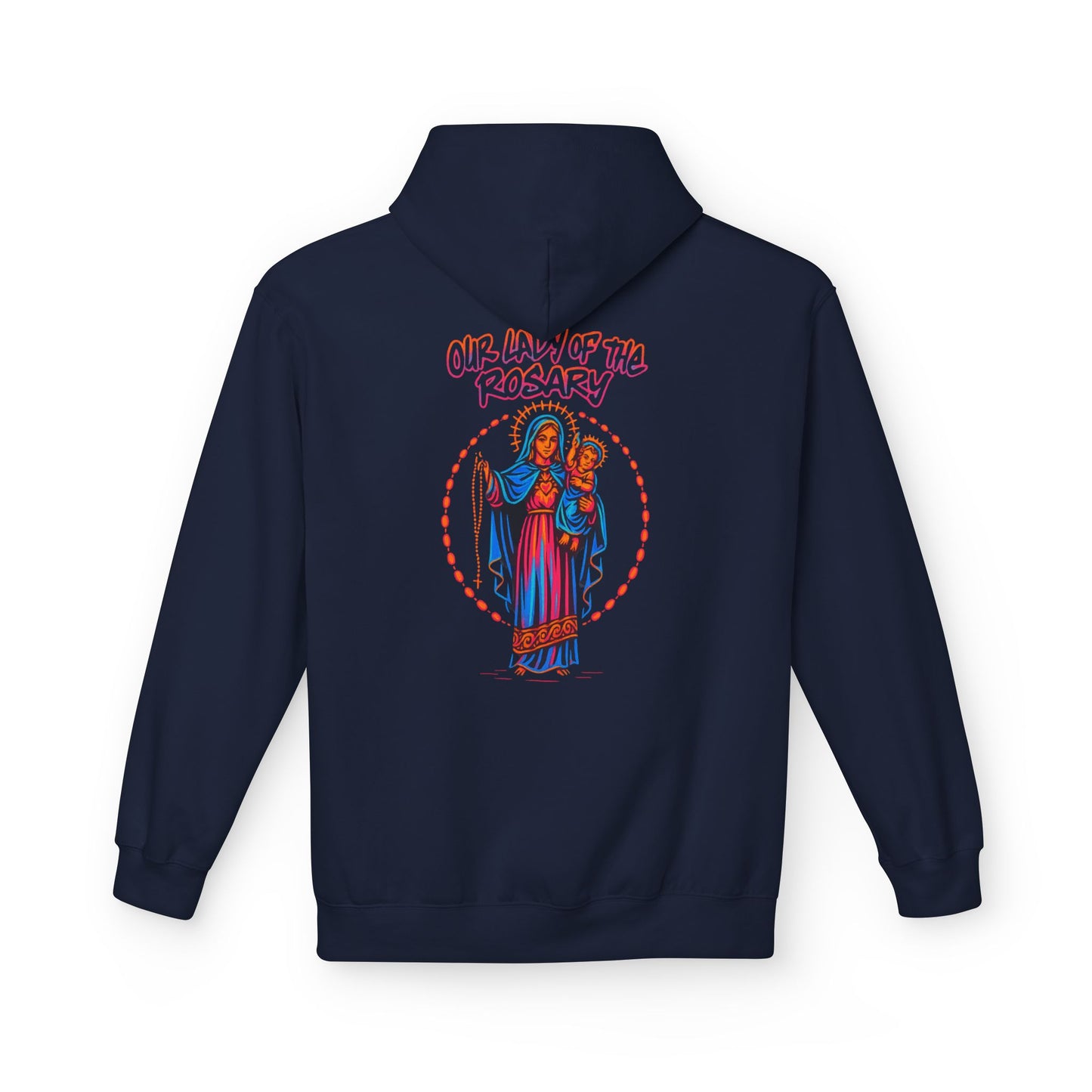 Our Lady of the Rosary Hoodie – Neon Catholic Streetwear – Christian Faith Graphic Sweatshirt by Saints Hood