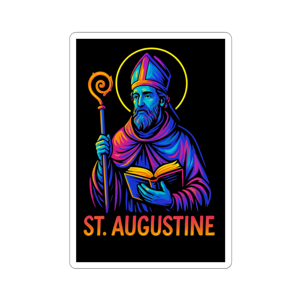 St. Augustine Sticker | Catholic Saint Decal | Neon Christian Sticker | Faith Graphic Laptop & Water Bottle Sticker | Religious Gift