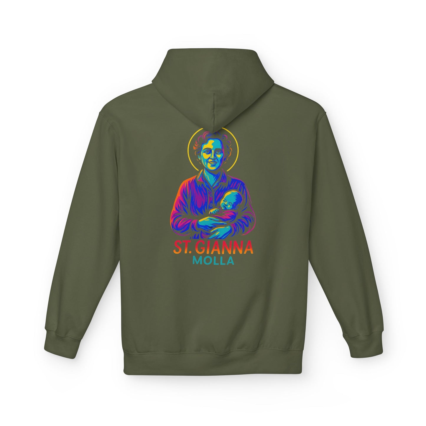 St. Gianna Molla Neon Hoodie | Catholic Streetwear – Love, Life & Courage in Color