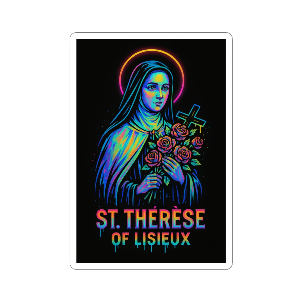 St. Thérèse of Lisieux Sticker | Catholic Little Flower Decal | Neon Christian Sticker | Faith Laptop & Water Bottle Sticker