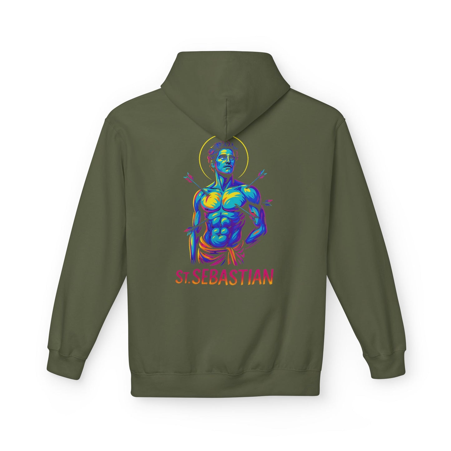 St. Sebastian Neon Hoodie | Catholic Streetwear for the Fearless – Faith, Strength & Style