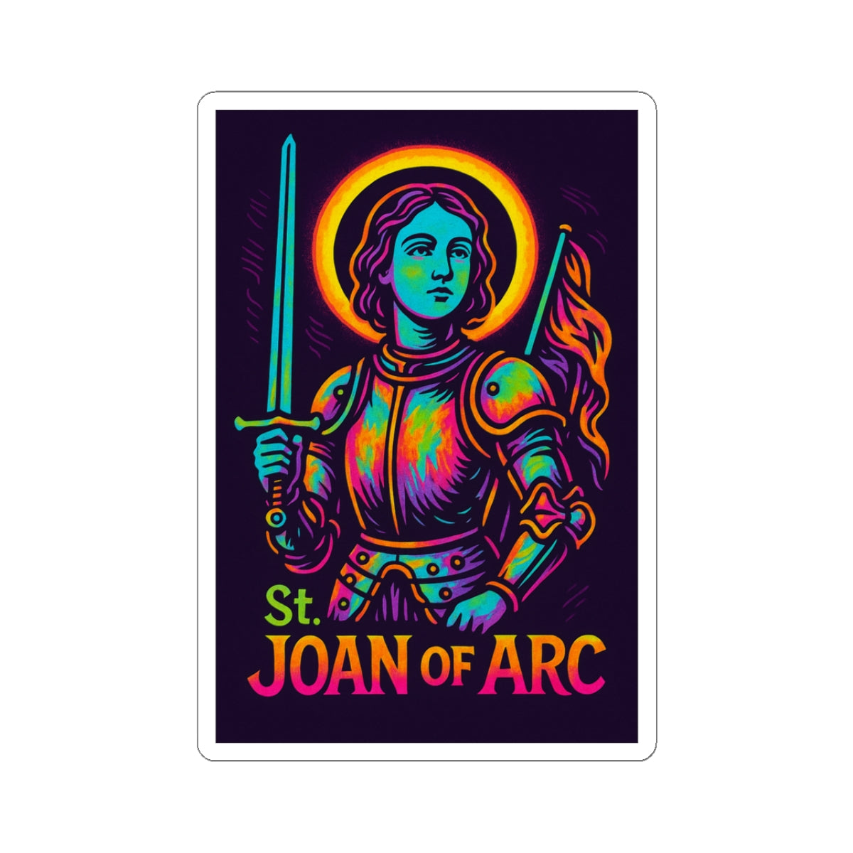St. Joan of Arc Sticker | Catholic Saint Decal | Neon Christian Sticker | Faith Graffiti Style Laptop & Water Bottle Sticker