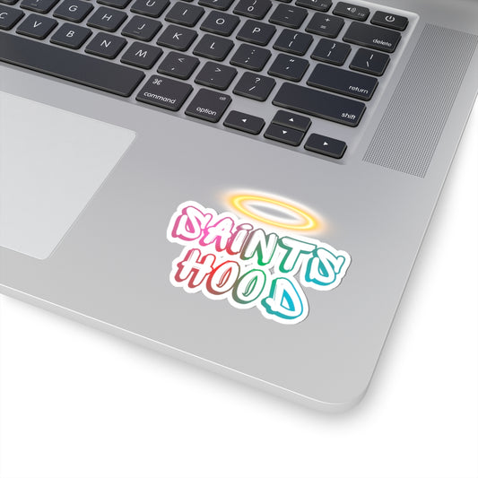 Saints Hood Sticker | Catholic Streetwear Logo Decal | Neon Faith Sticker | Christian Graffiti Style Laptop & Water Bottle Sticker