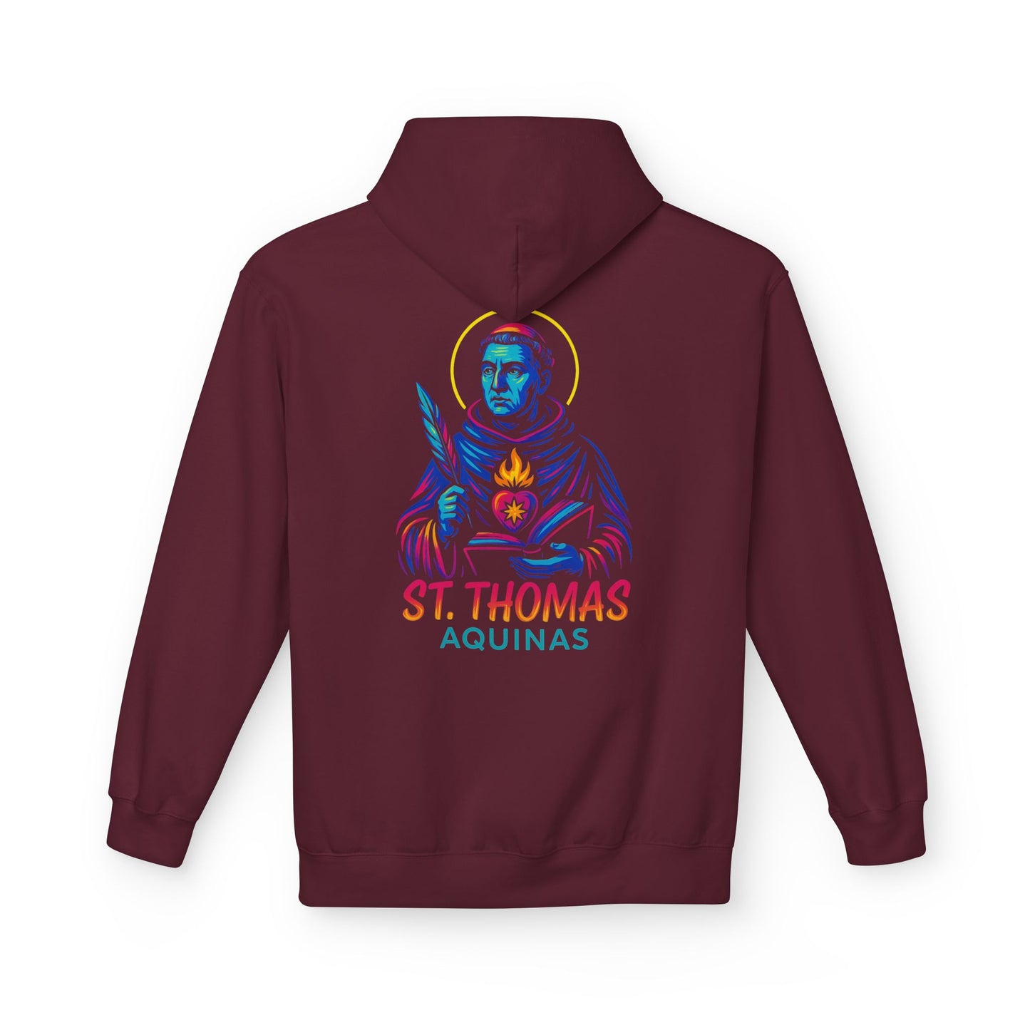 St. Thomas Aquinas Hoodie | Catholic Saint Hoodie | Neon Christian Streetwear | Faith Graphic Sweatshirt | Catholic Gift for Men & Women