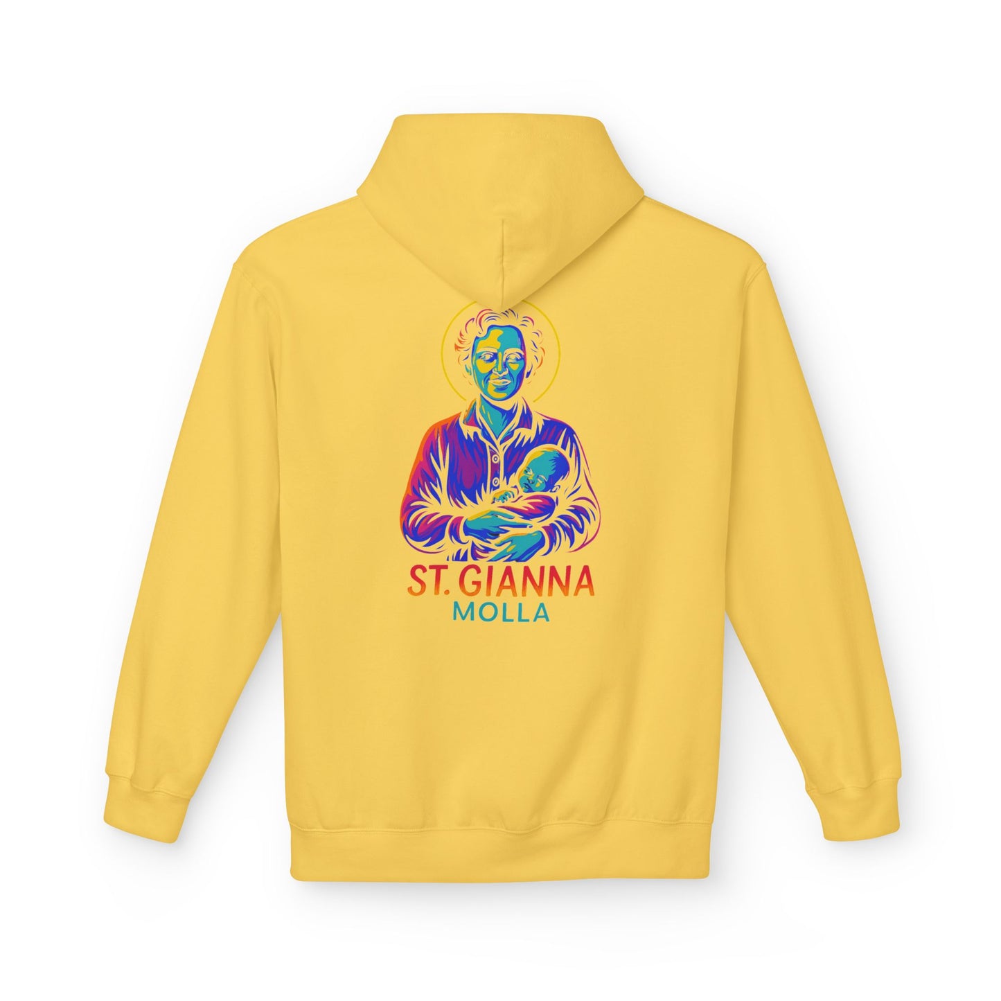 St. Gianna Molla Neon Hoodie | Catholic Streetwear – Love, Life & Courage in Color