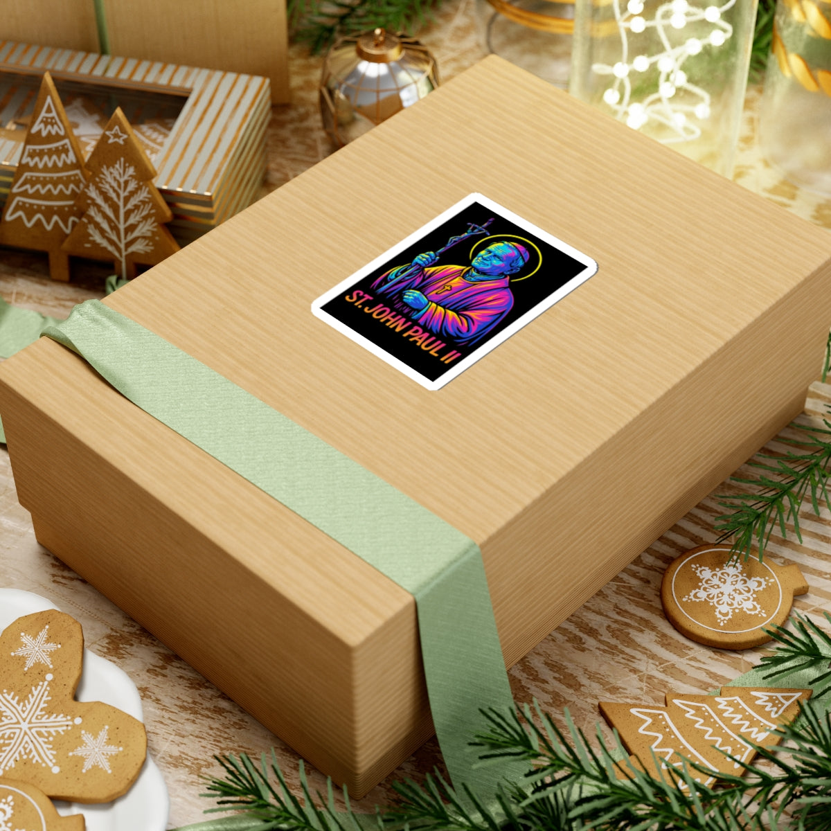 St. John Paul II Sticker | Catholic Pope Decal | Neon Christian Sticker | Faith Graphic Laptop & Water Bottle Sticker