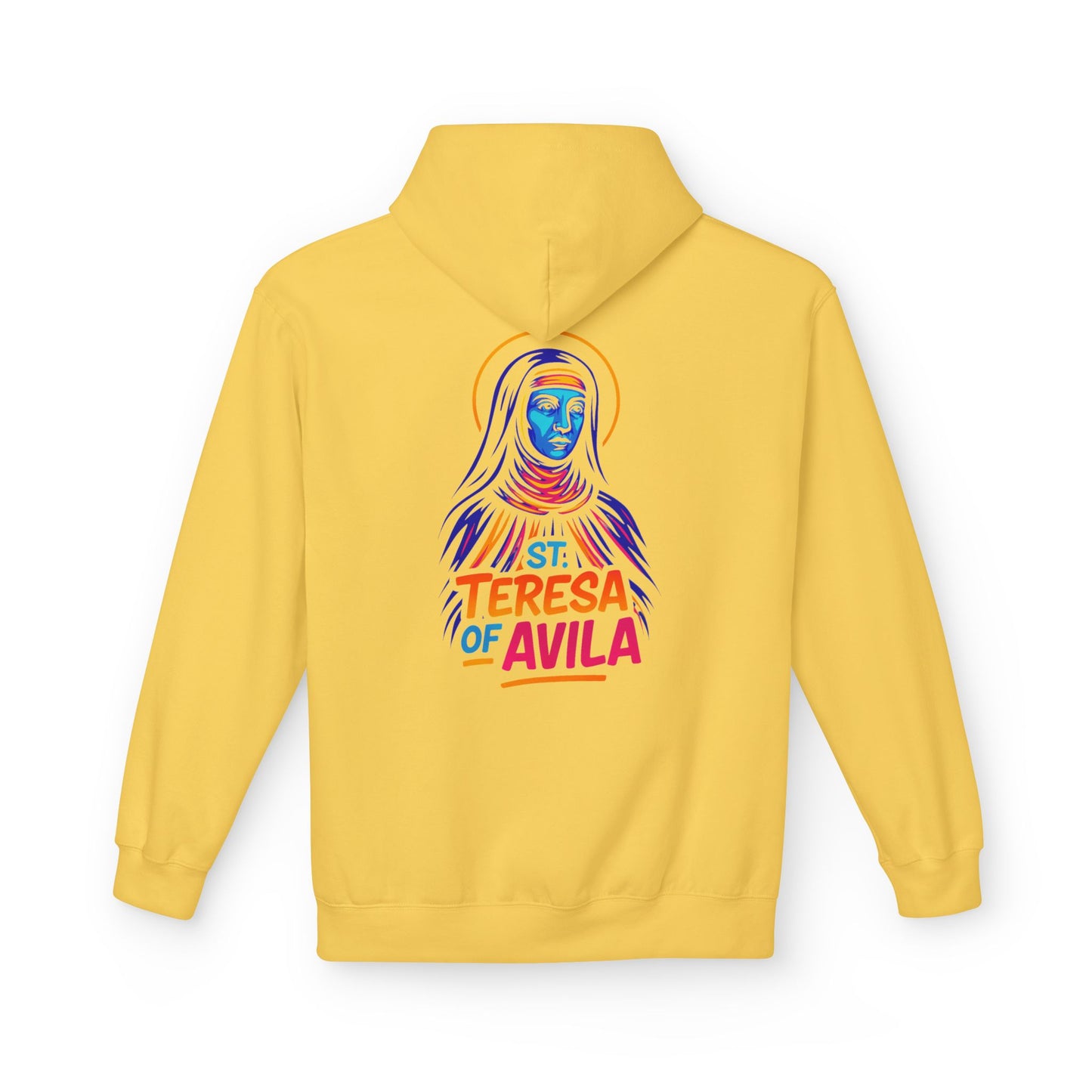 St. Teresa of Avila Neon Hoodie | Catholic Streetwear – Bold Faith & Urban Style