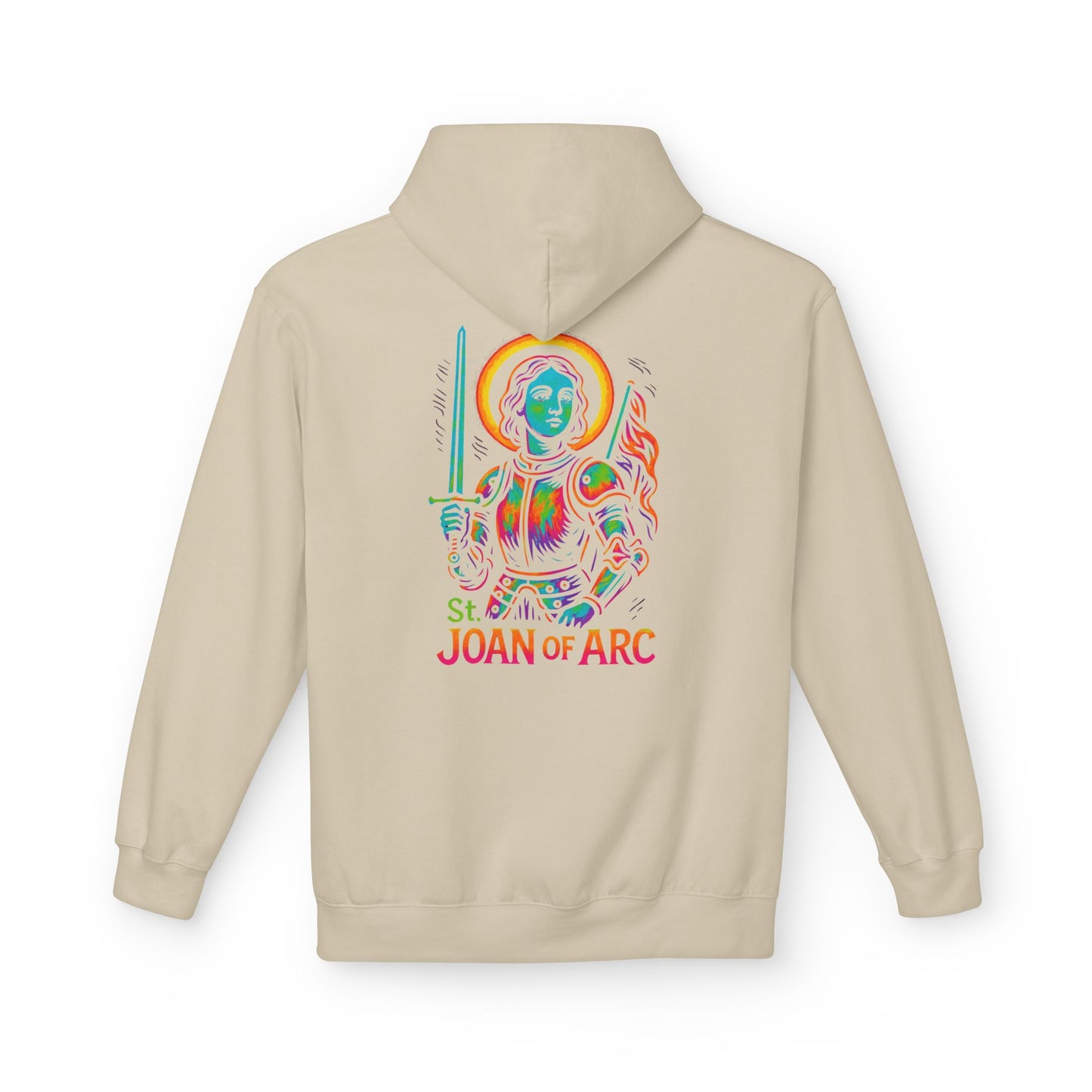 Saint Joan of Arc Hoodie | Catholic Streetwear | Saint Hoodie for Women | Faith Graphic Hoodie | Christian Neon Hoodie
