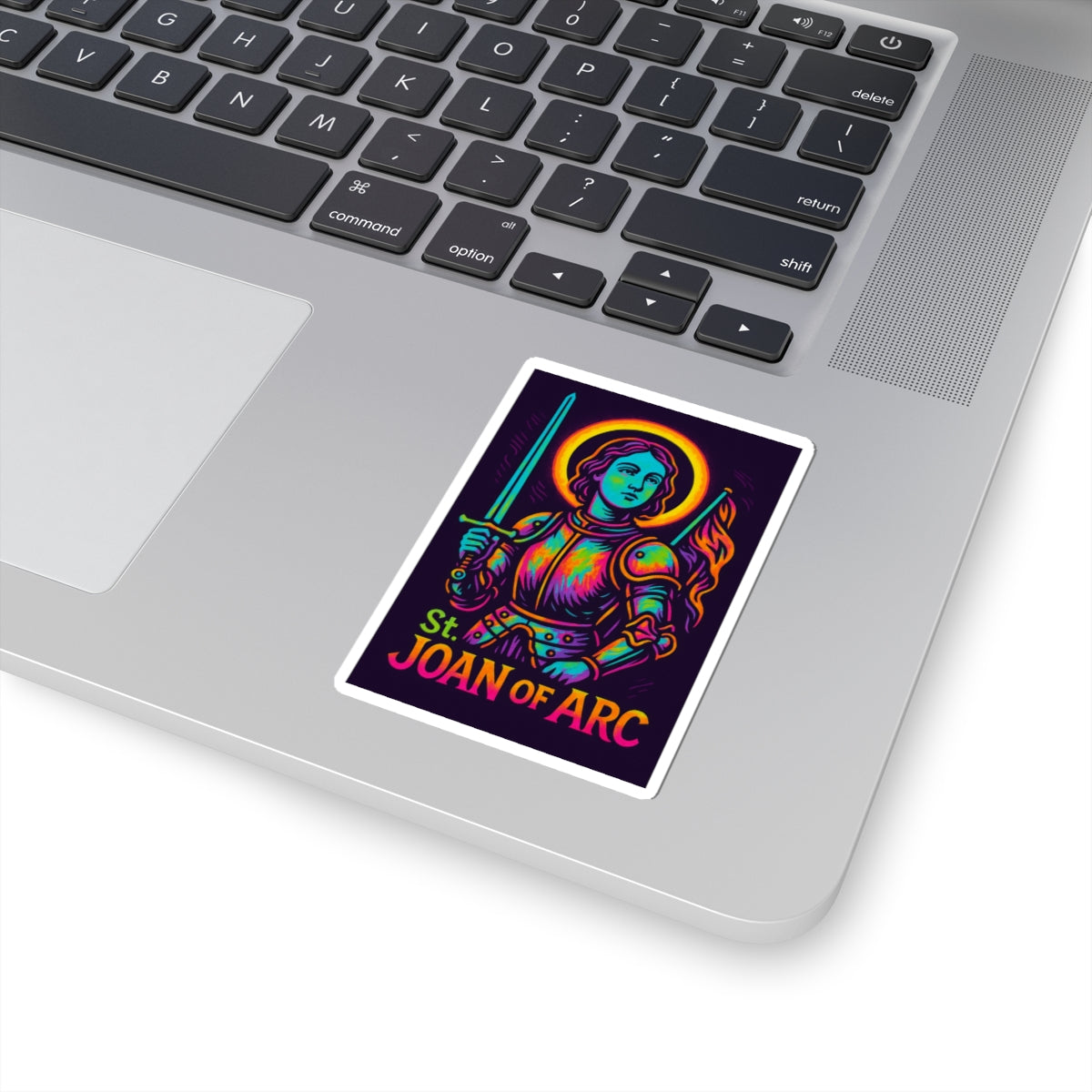 St. Joan of Arc Sticker | Catholic Saint Decal | Neon Christian Sticker | Faith Graffiti Style Laptop & Water Bottle Sticker
