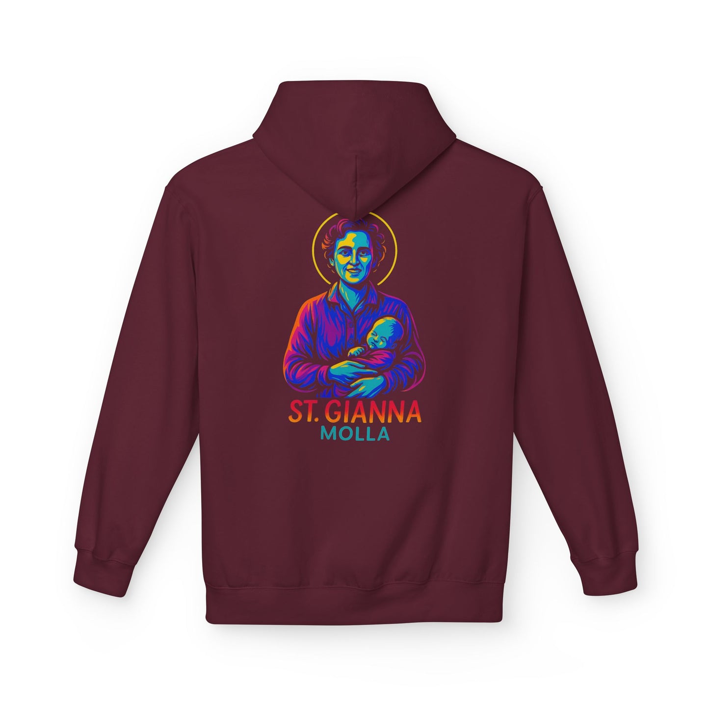 St. Gianna Molla Neon Hoodie | Catholic Streetwear – Love, Life & Courage in Color