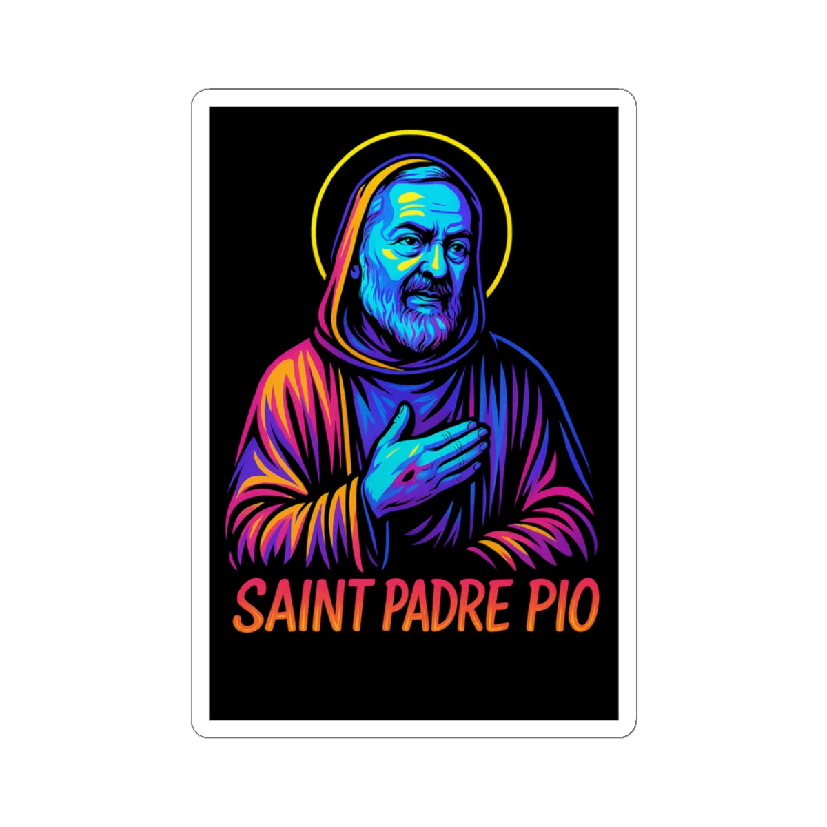St. Padre Pio Sticker | Catholic Saint Decal | Neon Christian Sticker | Faith Graphic Sticker for Laptop, Water Bottle & Journal