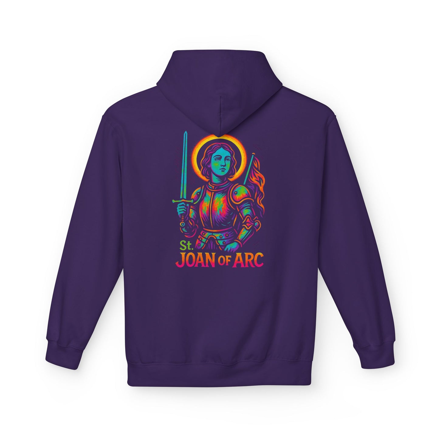 Saint Joan of Arc Hoodie | Catholic Streetwear | Saint Hoodie for Women | Faith Graphic Hoodie | Christian Neon Hoodie